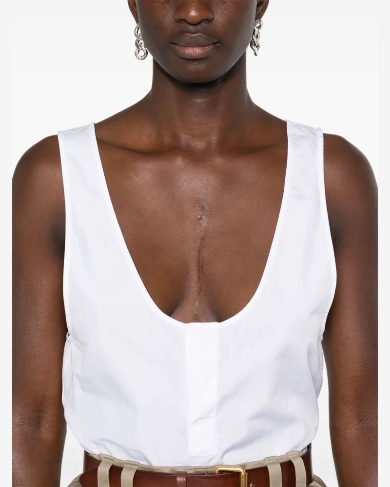 Saint Laurent Cotton Poplin Henley Tank Top — White White