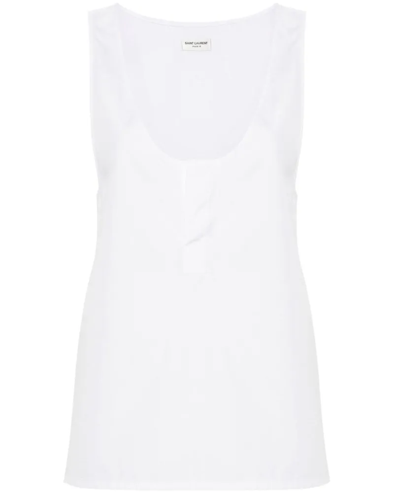 Saint Laurent Cotton Poplin Henley Tank Top — White White