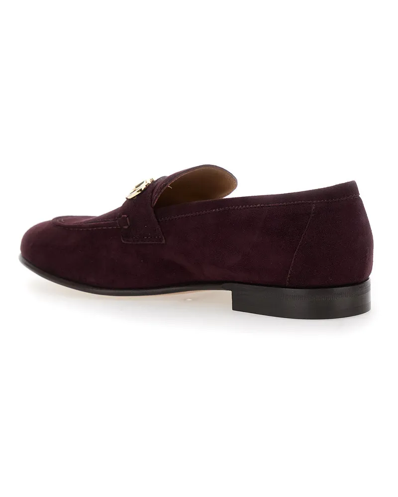 Ferragamo Gancini-Plaque Suede Loafer — Burgundy 