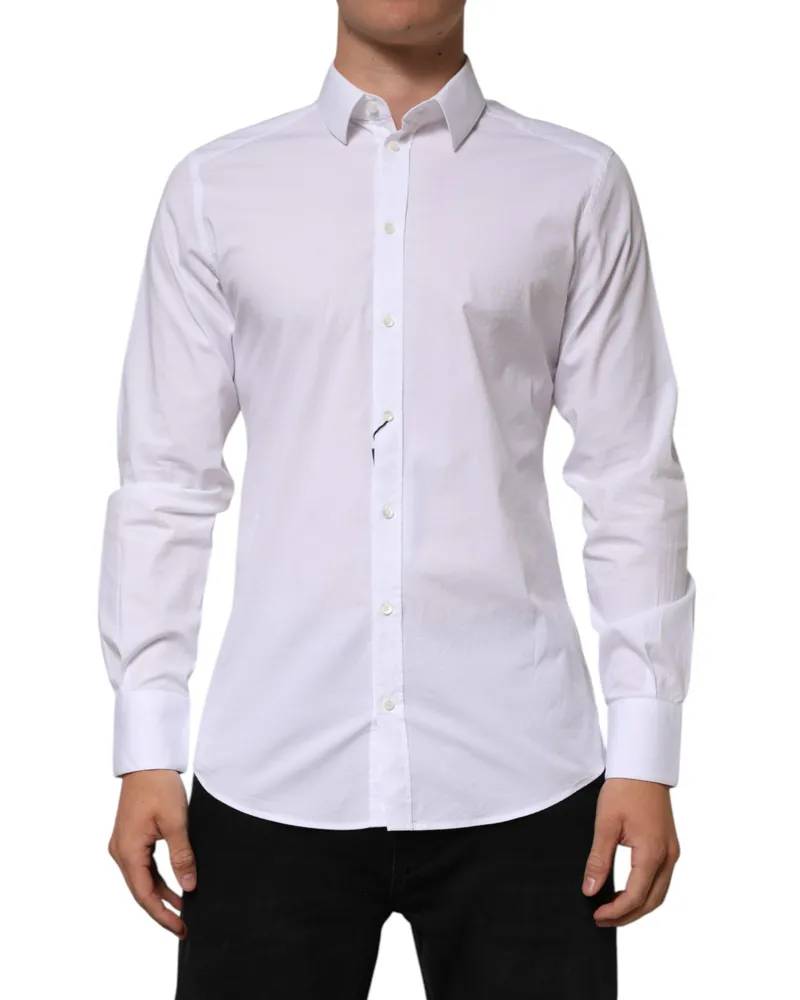 Dolce & Gabbana White Cotton Gold Long Sleeves Formal Men Shirt White