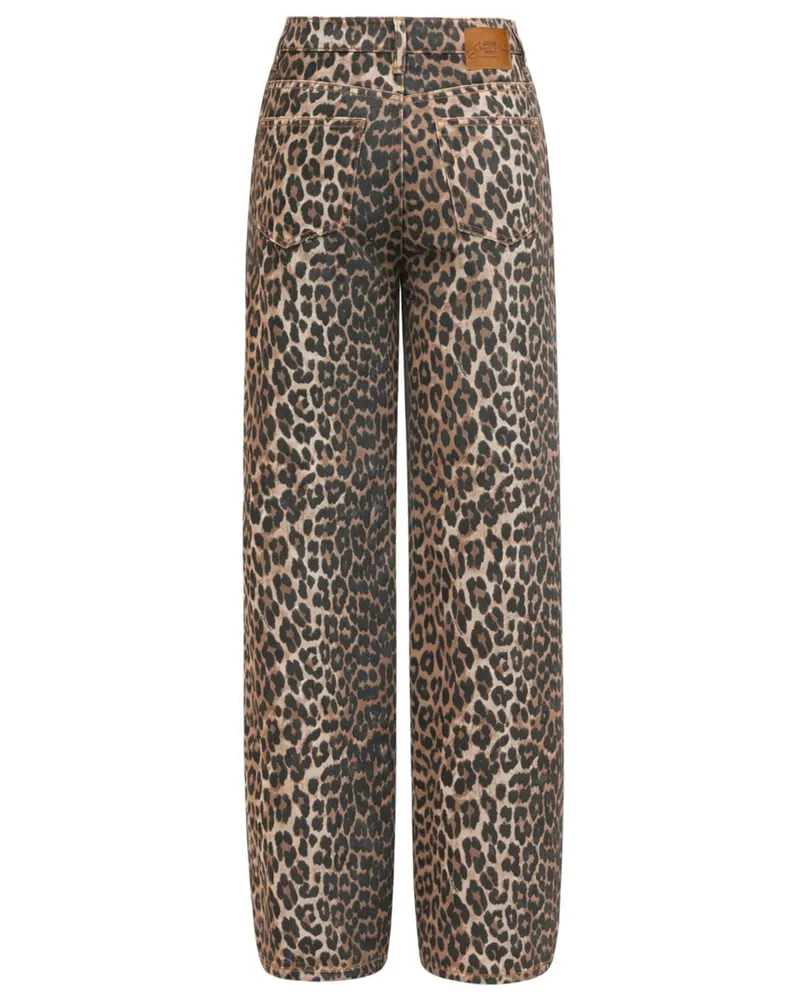 Ganni Leopard Print Wide Leg Jeans — Multicolor Multicolor