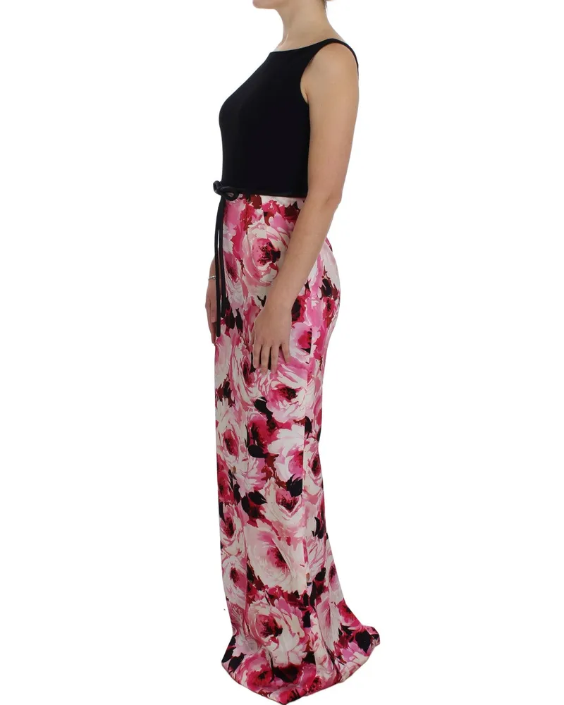 Dolce & Gabbana Women's Pink Floral Print Long Maxi Sheath Dress Black