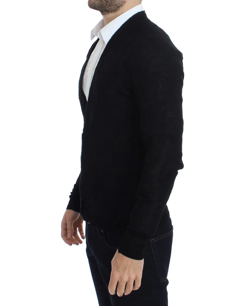 CoSTUME NATIONAL Men Black Fine Wool Button Cardigan Merino Extra Clothing Black