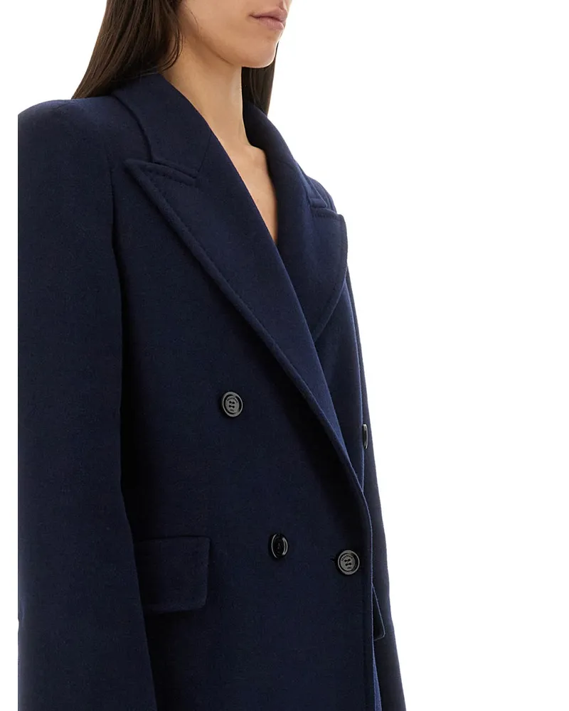 Max Mara Virgin Wool and Cashmere Double-Breasted Coat — Blue Blue