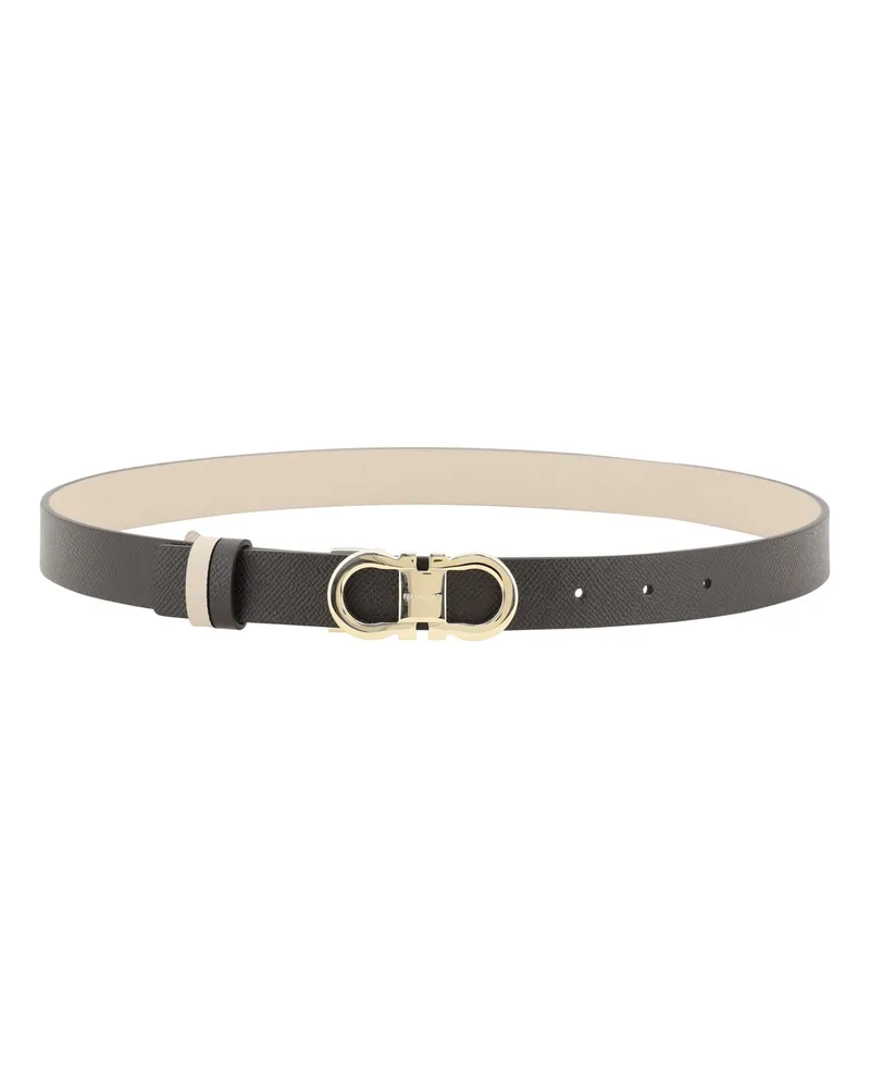 Ferragamo Women's Reversible Leather Belt Brown Patterned Dark Calf Bos Taurus E Braces Brown