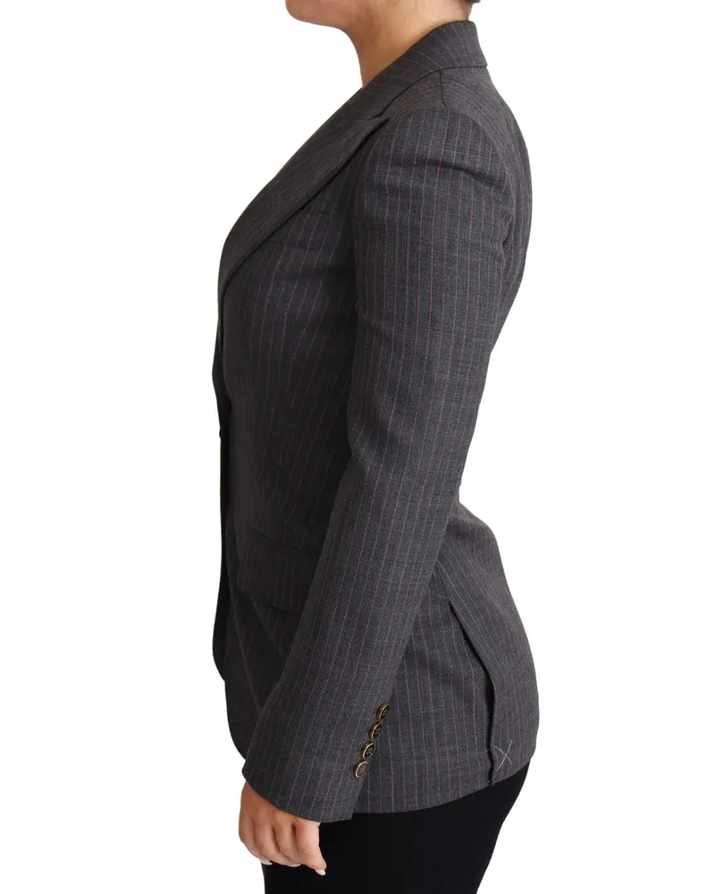 Dolce & Gabbana Women's Gray Single Breasted Fitted Blazer Wool Jacket Virgin Elastane Clothing Gray