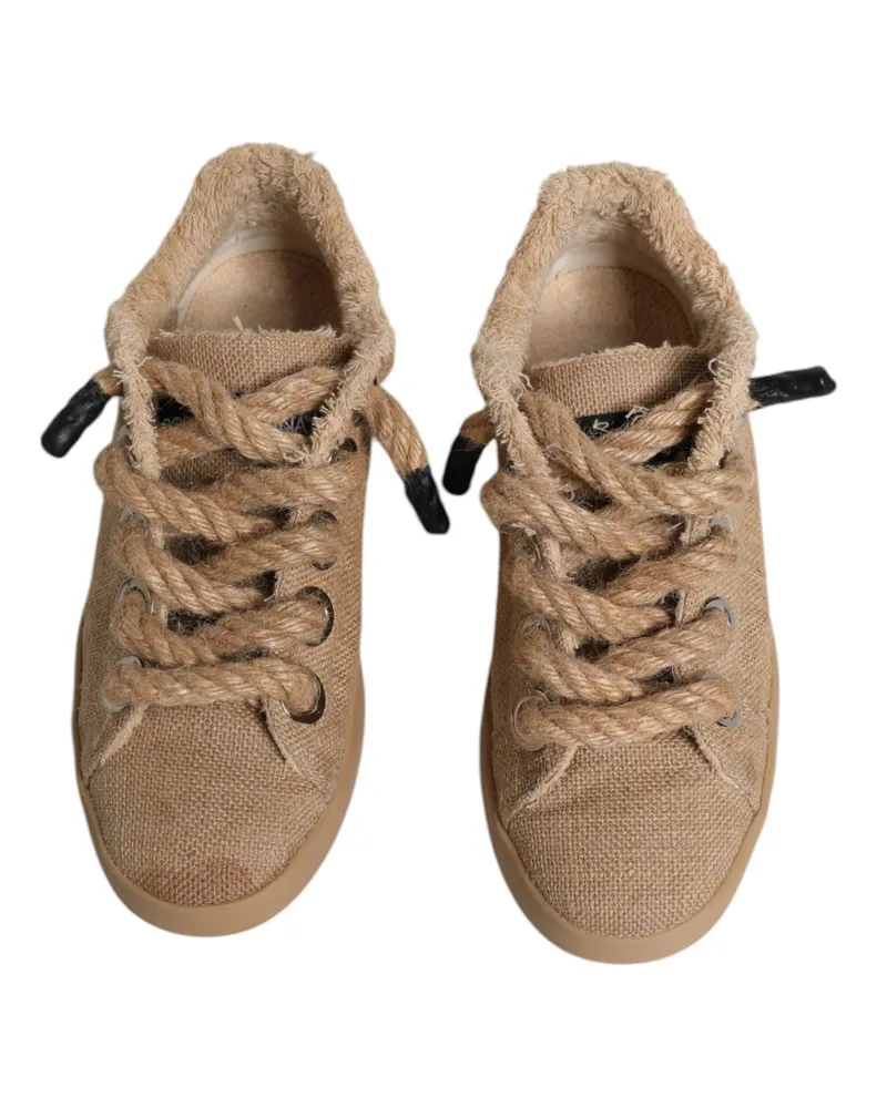 Dolce & Gabbana Jute Fabric Low-Top Sneaker — Brown Brown