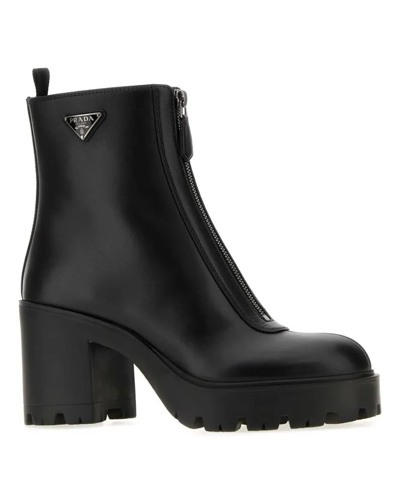 Prada Women's Black Leather Ankle Boots Nero Mocassini Black