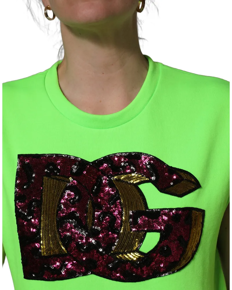 Dolce & Gabbana Women's Neon Green Dg Sequined Sleeveless Jersey Top Polyester Green
