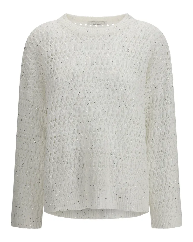 Brunello Cucinelli Women's Openwork Sweater White Silk White