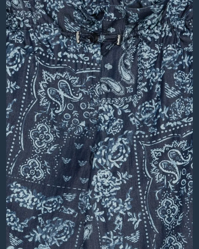 Emporio Armani Paisley-Print Cotton Trousers — Navy Navy