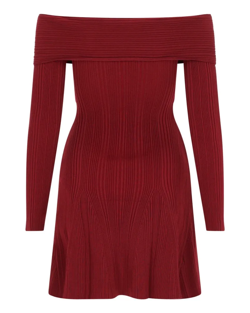 Self-Portrait Viscose-Blend Mini Dress — Burgundy Burgundy