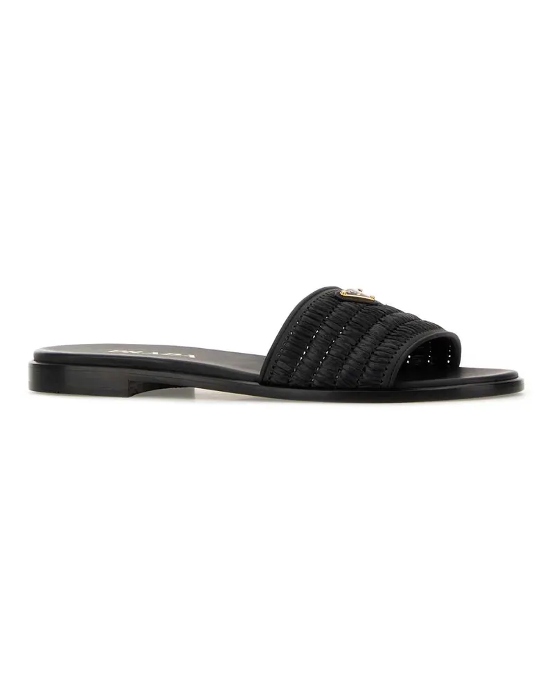 Prada Women's Black Raffia Slippers Nero Flat Shoes Black