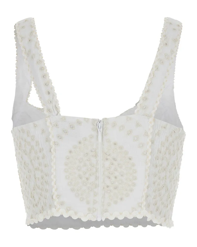Charo Ruiz Women's White Top With V-Neck And Perforated Design Cotton Tops White
