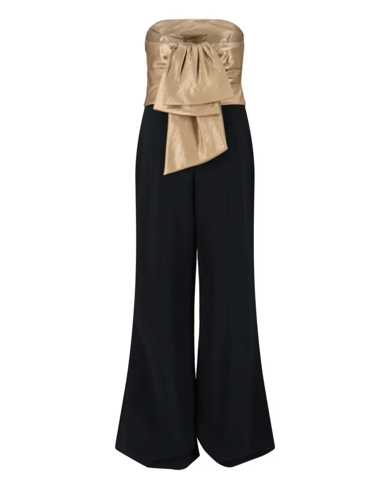 Ralph Lauren Women's Two-Tone Ruched Metallic Jumpsuit Black Viscose Nylon Polyester Dress Black