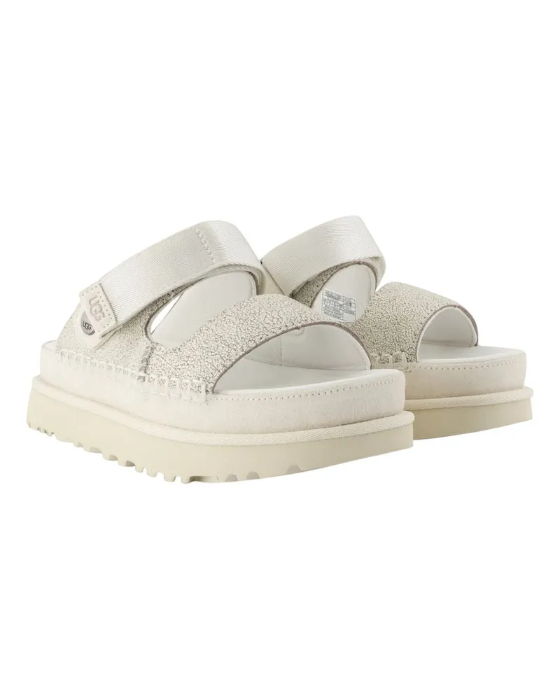 UGG Women's Goldenstar Crackle Glide Sandals -  Leather White Calfskin Shoes White