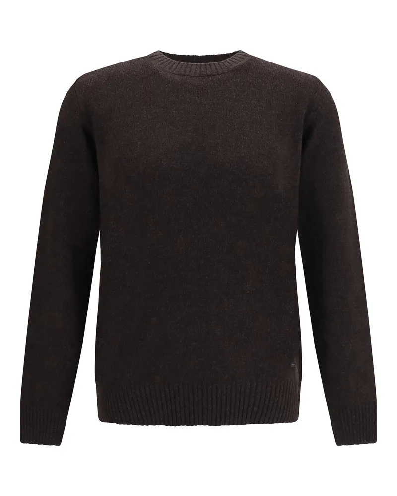 Brooksfield Men's Crewneck Sweater Dark Brown Fleece Wool (ovis Aries Brown