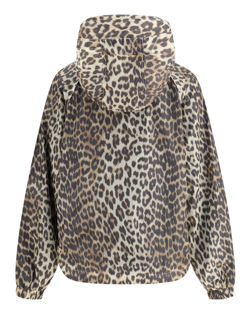 Ganni Women's Leopard Raincoat Jacket Almond Milk Nylon Beige