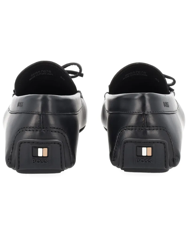 HUGO BOSS Leather Bow Moccasin Loafer — Black 