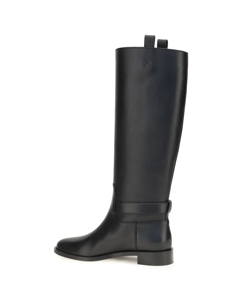 Ferragamo Women's Black Calf Leather Bos Taurus Boots Black