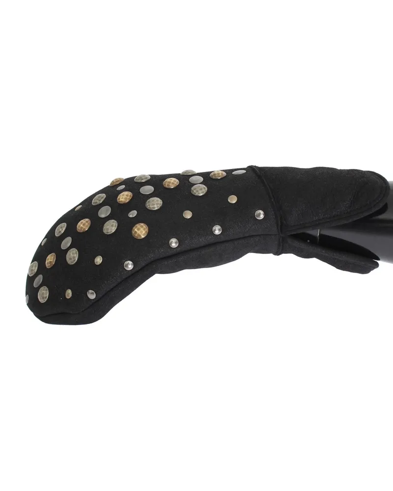 Dolce & Gabbana Men's Gray Wool Shearling Studded Gloves Merino Black