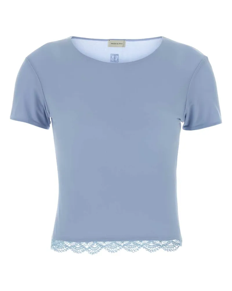 Magda Butrym Lace-Trimmed Cupro T-Shirt — Blue Blue