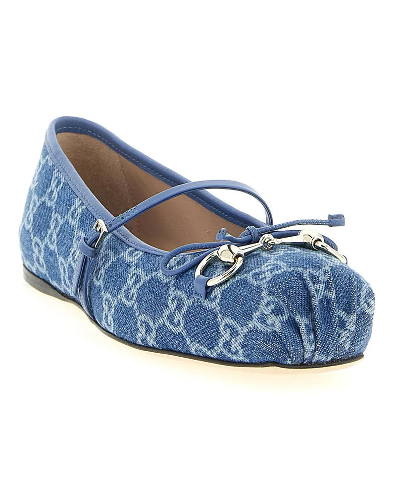 Gucci Women's Blue Cotton Ballet Flats Blue