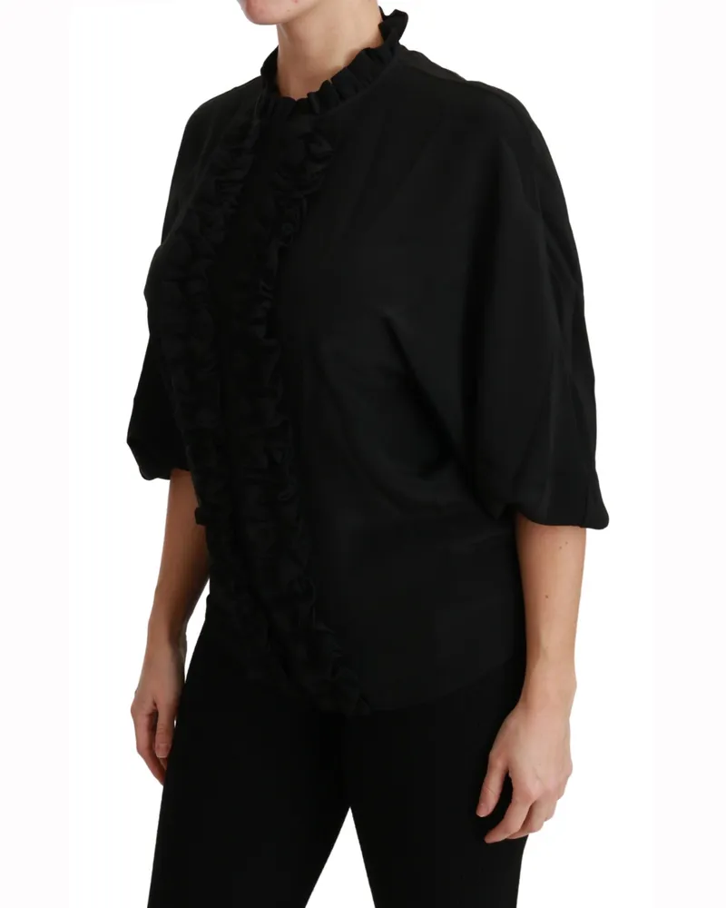 Dolce & Gabbana Women's Black Silk Shirt Ruffled Top Blouse Black