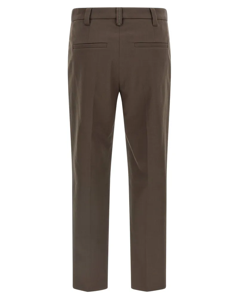 Brunello Cucinelli Micro-Striped Cotton Trousers — Brown Brown