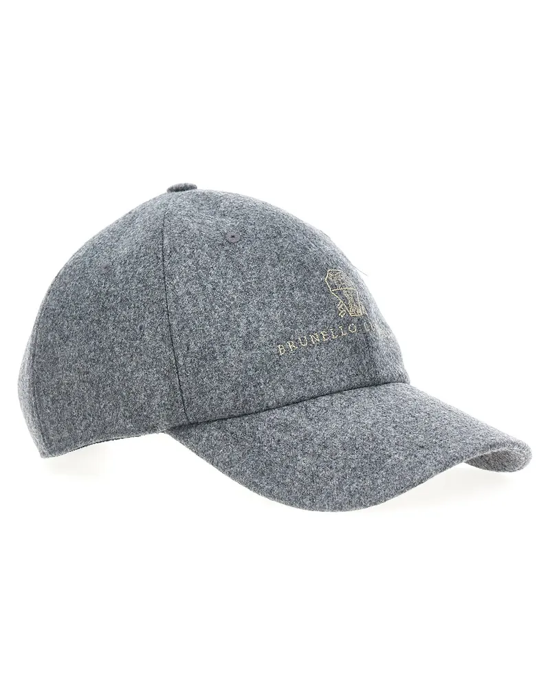 Brunello Cucinelli Logo-Embroidered Wool Baseball Cap — Grey Grey