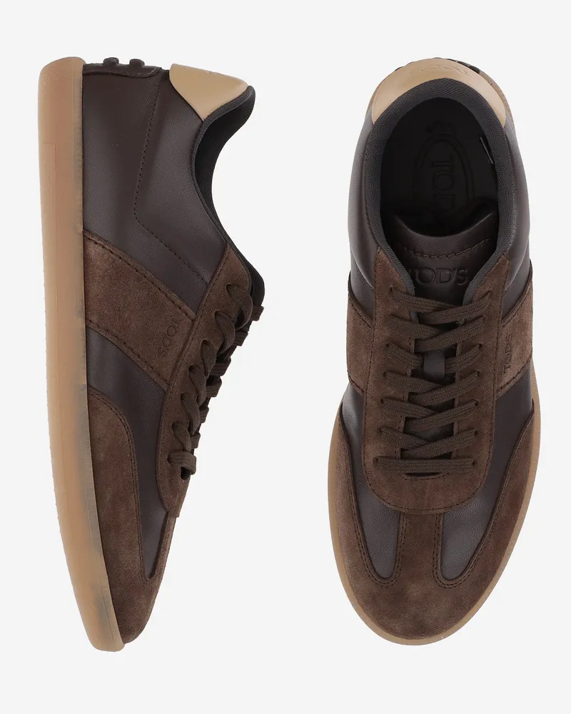 TOD'S Men's Leather Sneakers Brown And Suede Trainers Brown