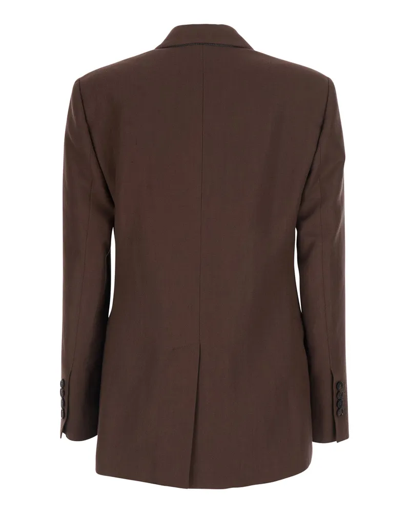 Brunello Cucinelli Women's Jacket Double-Breasted Brown Viscose Blend Blazers Brown