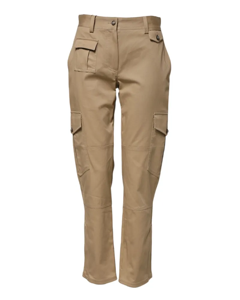 Dolce & Gabbana Women's Beige Mid Waist Cargo Tapered Pants Cotton Elastane Beige