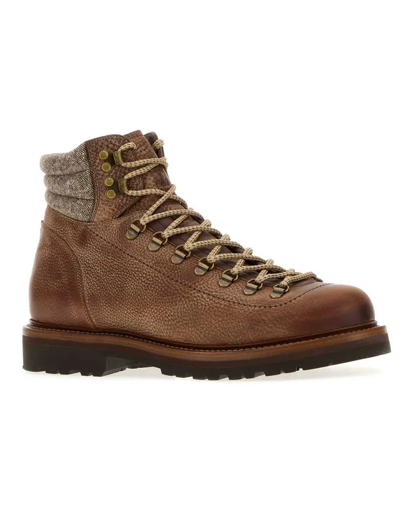 Brunello Cucinelli Men's Caramel Leather Ankle Boots Cux81 Stivali Brown