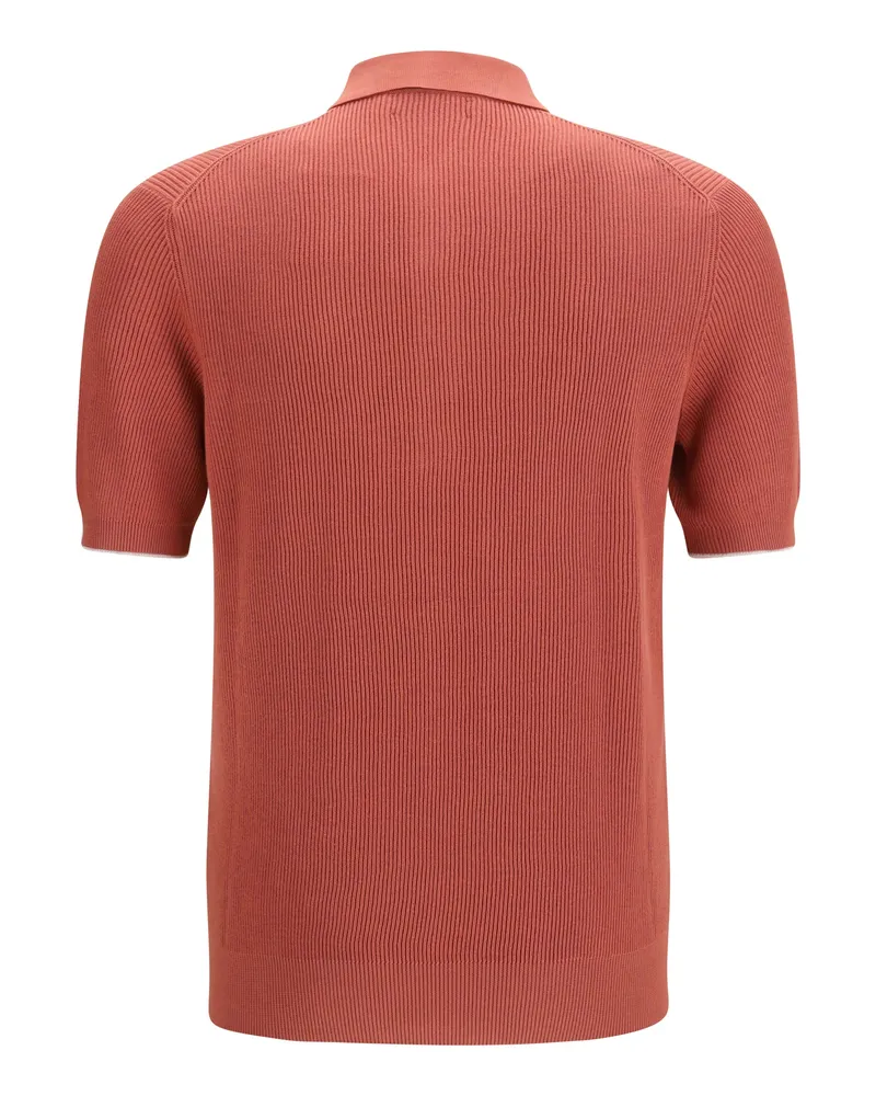 Brunello Cucinelli Ribbed Cotton Polo — Orange Orange