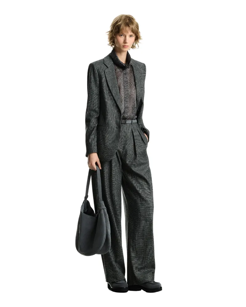 Emporio Armani Checked Virgin Wool Blend Blazer — Gray Gray