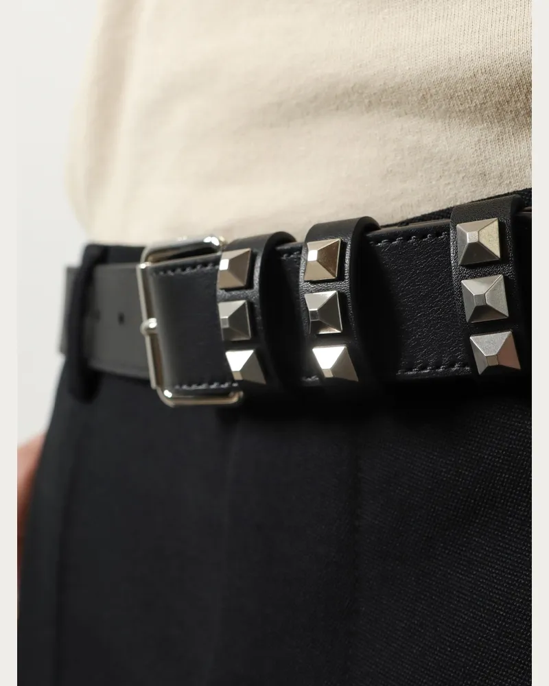 Valentino Garavani Men's Flaneuse Leather Belt With Iconic Studs Black Black