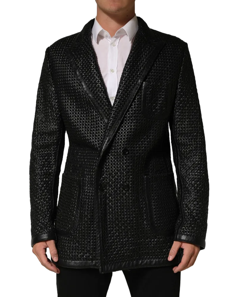 Dolce & Gabbana Lamb Leather Double-Breasted Blazer — Black Black