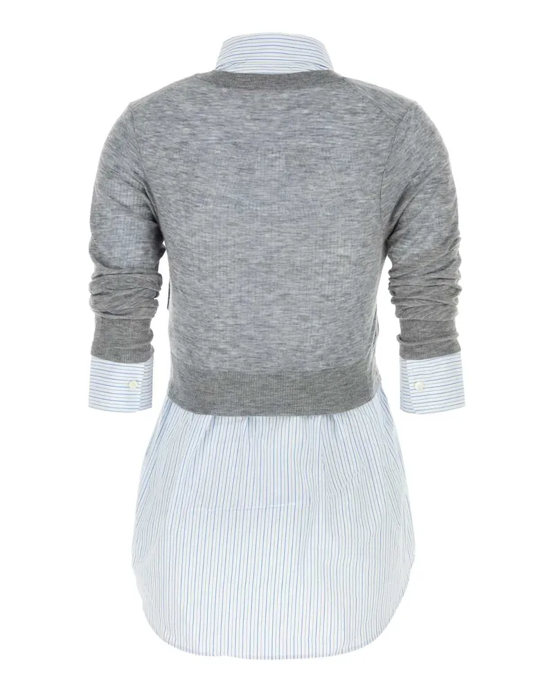 Alexander Wang Women Button Up W- Sheer Crewneck Heathergrey Maglie Sweater Gray