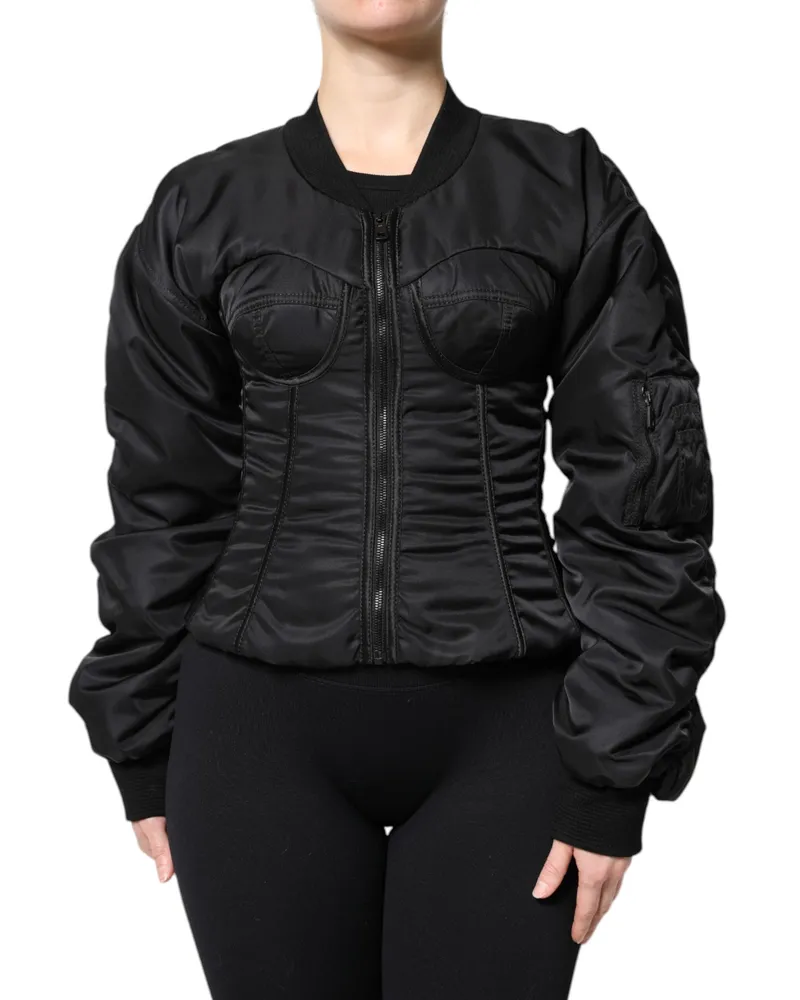 Dolce & Gabbana Women's Black Nylon Full Zip Bustier Corset Jacket Clothing Black