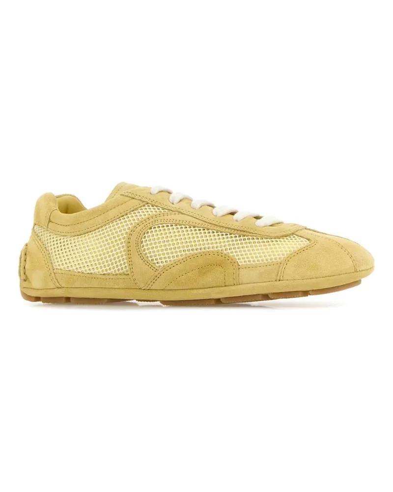 Prada Women's Yellow Suede And Mesh Montecarlo Sneakers Polline Yellow