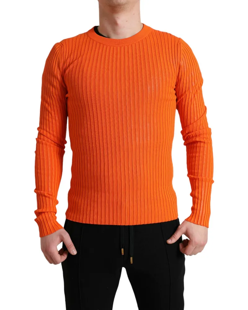 Dolce & Gabbana Ribbed Knit Crewneck Sweater — Orange Orange