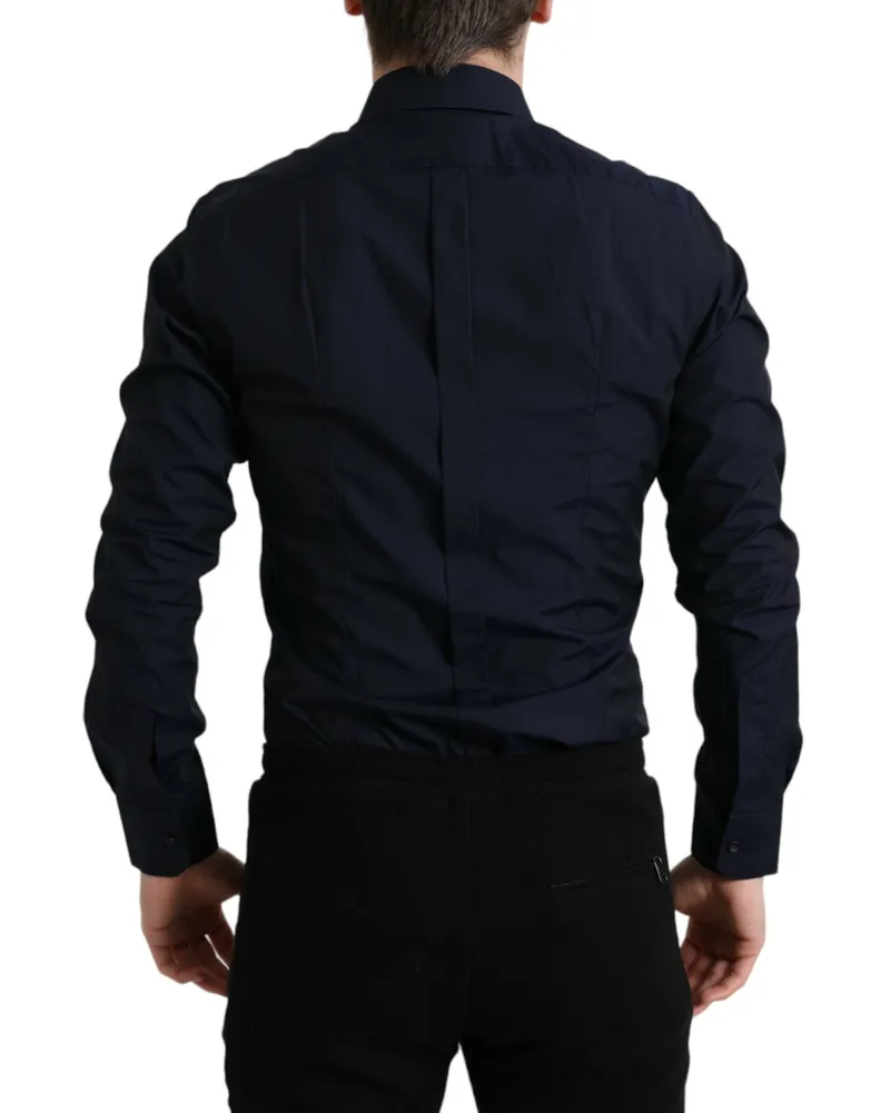 Dolce & Gabbana Men Navy Blue Slim Fit Formal Gold Dress Shirt Cotton Navy