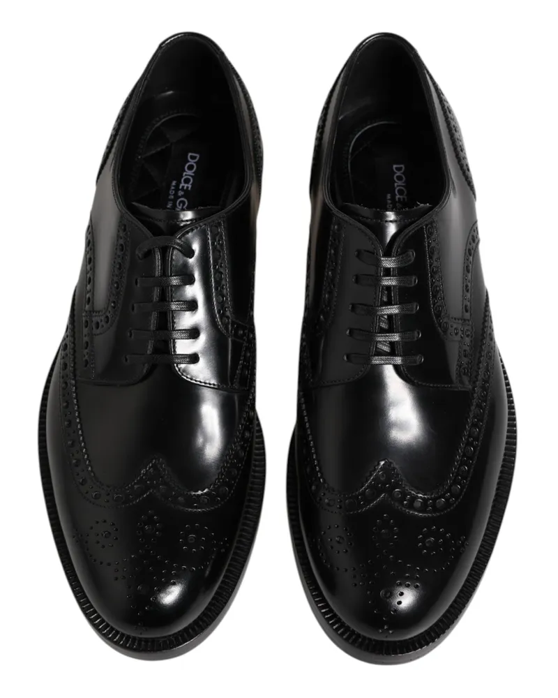 Dolce & Gabbana Men's Black Leather Derby Wingtip Formal Shoes Calfskin Black