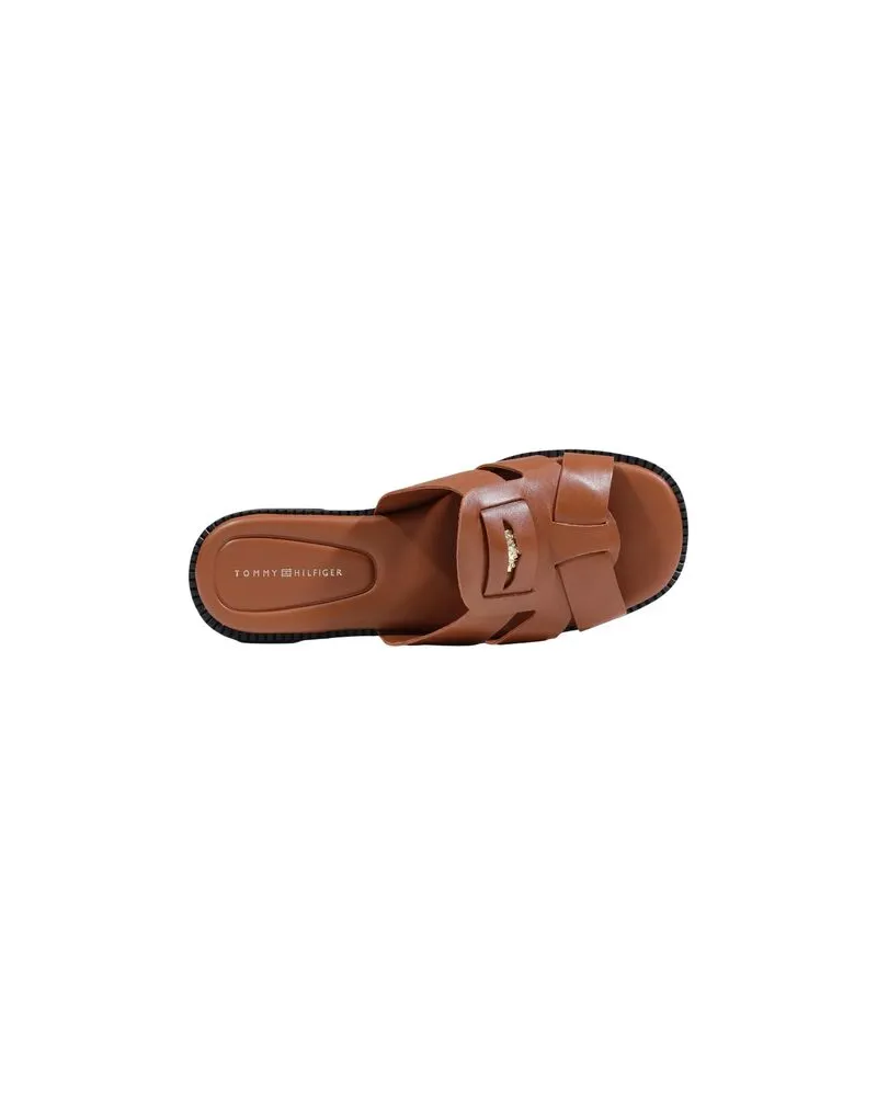 Tommy Hilfiger Leather Crossover Sandals — Brown Brown