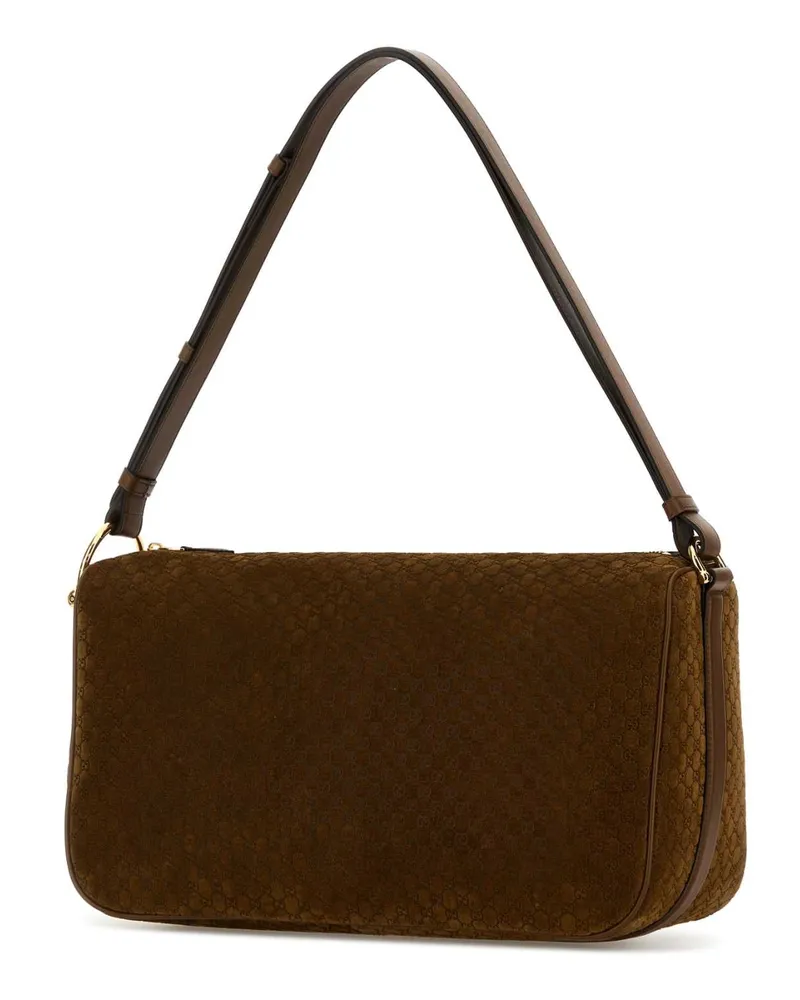 Gucci Women's Caramel Suede  Half Horsebit Shoulder Bag Pepperbrownpepbr Calf Skin Borse A Mano Brown