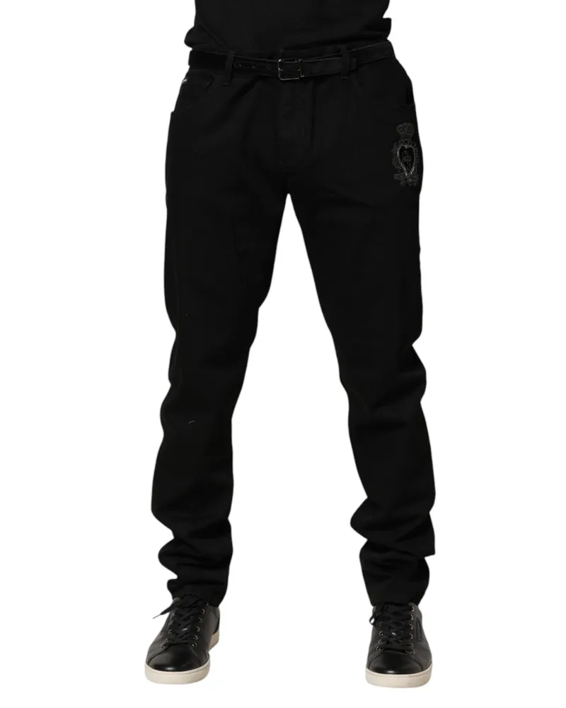 Dolce & Gabbana Black Sacred Heart Skinny Men Denim Jeans Cotton Elastane Clothing Black