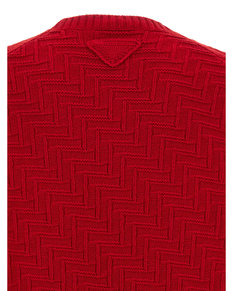 Prada Geometric-Knit Virgin Wool and Cashmere Sweater — Red Red