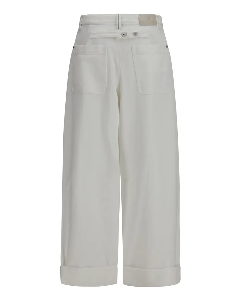 Brunello Cucinelli Wide-Leg Cotton Trousers — Beige Beige
