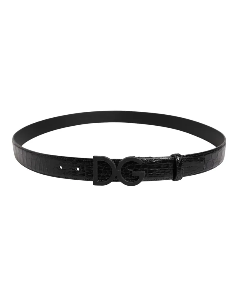 Dolce & Gabbana Men's Black Leather Classic Metal Dg Buckle Belt Caimano Black